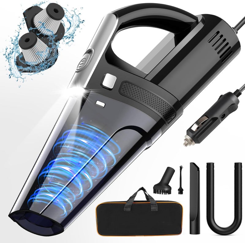 DRECELL Car Vacuum, Portable Vacuum Cleaner with Powerful 7000PA Suction, DC 12V Power 16.4Ft Cord Wired Vacuum Cleaner, LED Light, Car Accessories for Men/Women, Black - Image 1